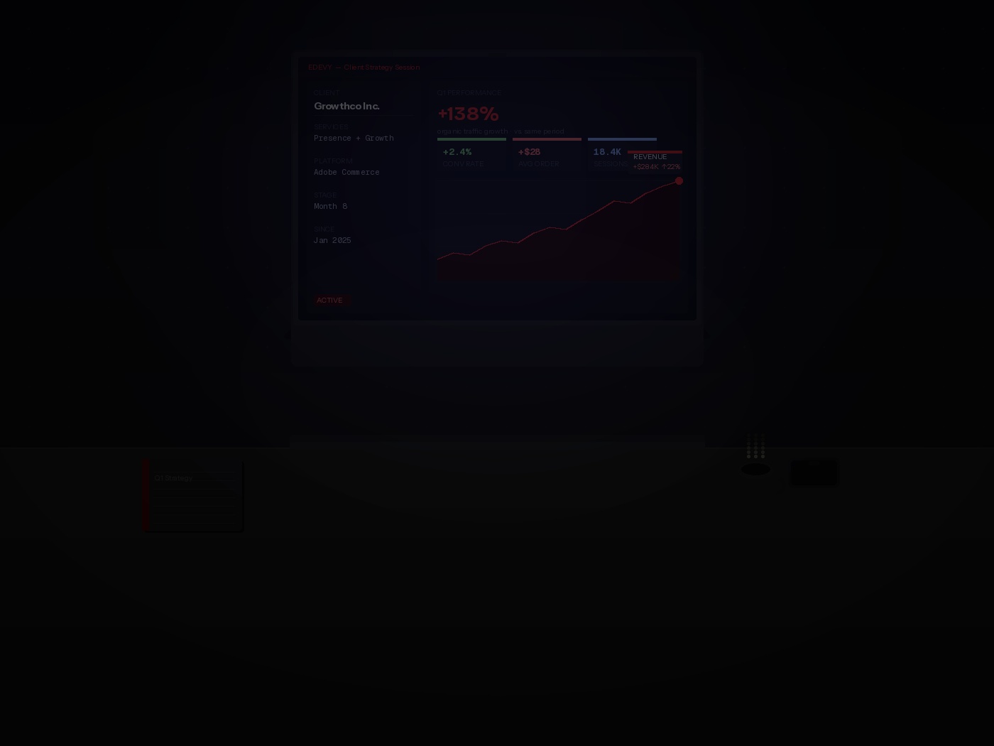 Edevy client strategy session showing growth analytics dashboard